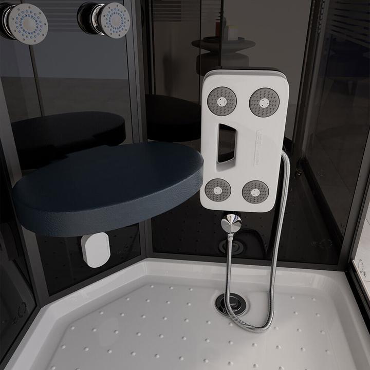 Produktbild Home Deluxe Dampfdusche mit Wasserfall Dampfsauna MANTA BLACK XL, 120x80x220cm - Links