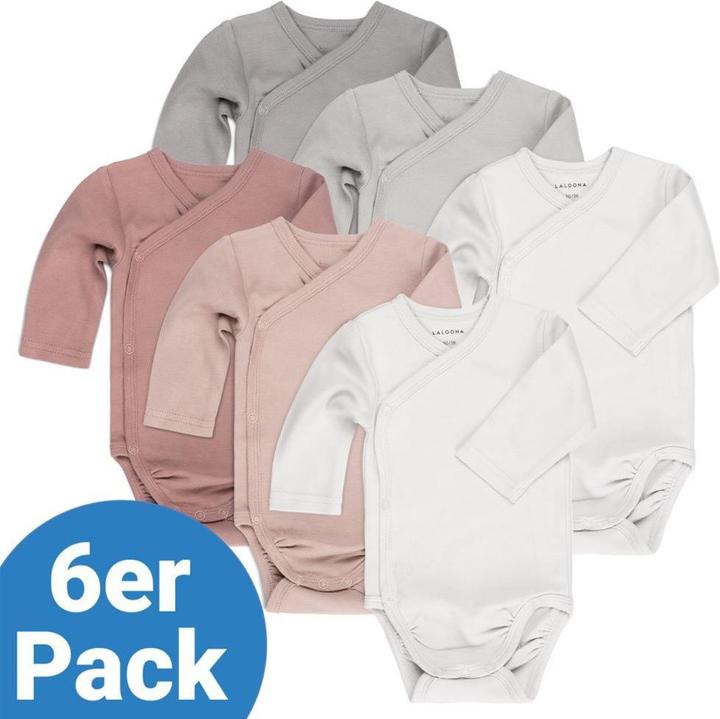 Produktbild La Loona LaLoona Baby-Bodys & Wickelbodys Wickelbody Langarm 6er Pack - Beere Grau - (62, 68)
