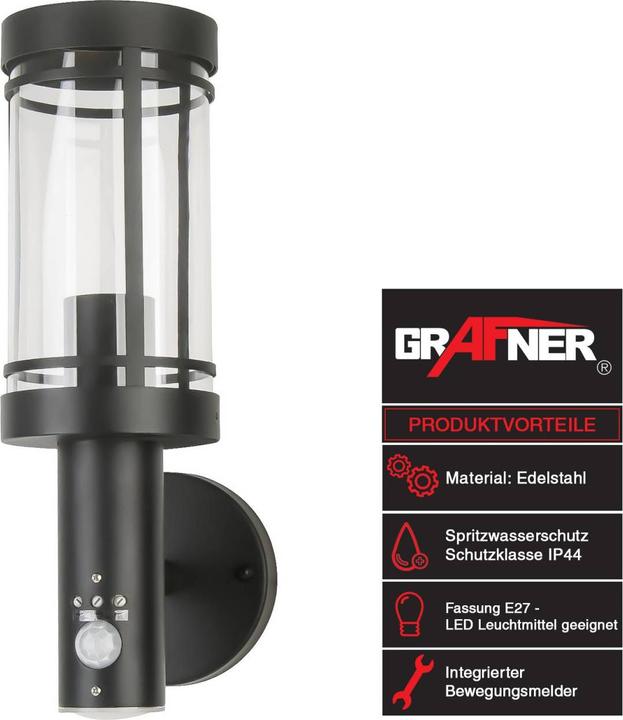 Produktbild Grafner Edelstahl Wandlampe mit Bewegungsmelder WL11003 Wandleuchte