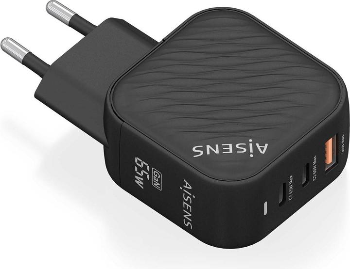 Produktbild Aisens CARGADOR GAN 65W 2XUSB-C PD3.0 QC4.0 1XUSB-A QC3.0 NEGRO (65 W, 3 Ports)