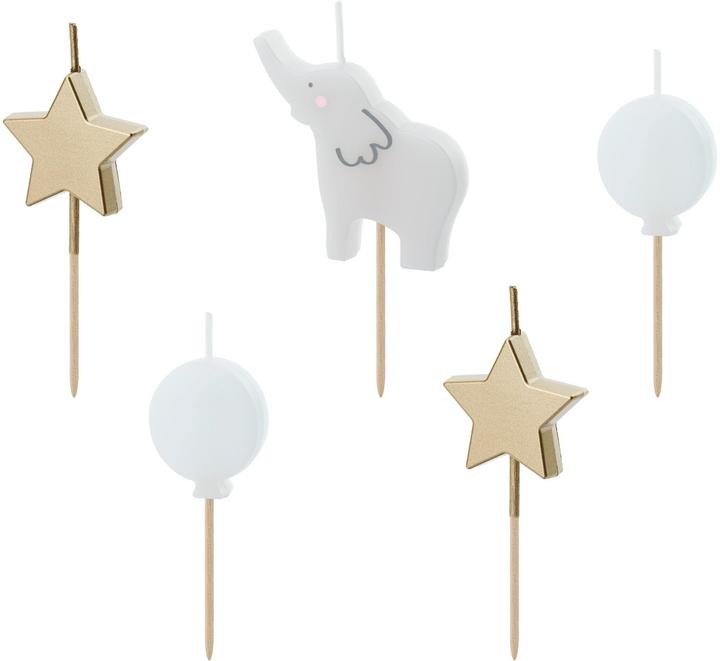 Produktbild Partydeco Kerze Elefant 3-5 cm, Mehrfarbig, Detailfarbe: Grau, Gold (5 Stk.)