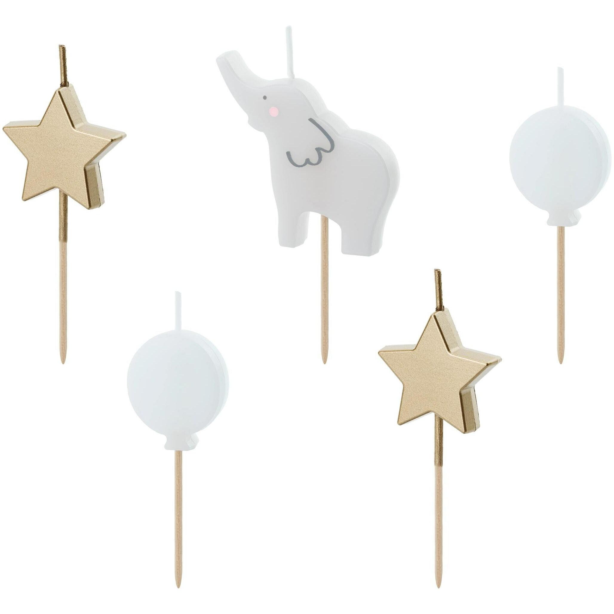 Partydeco Kerze Elefant 3-5 cm, Mehrfarbig, Detailfarbe: Grau, Gold