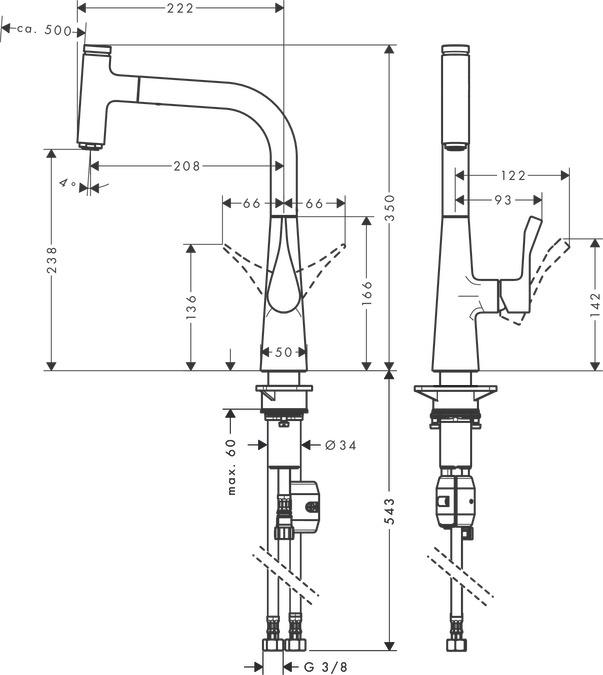 Image du produit hansgrohe HG Mitigeur monocommandé pour évier 240 METRIS DN 15, avec bec extractible chromé