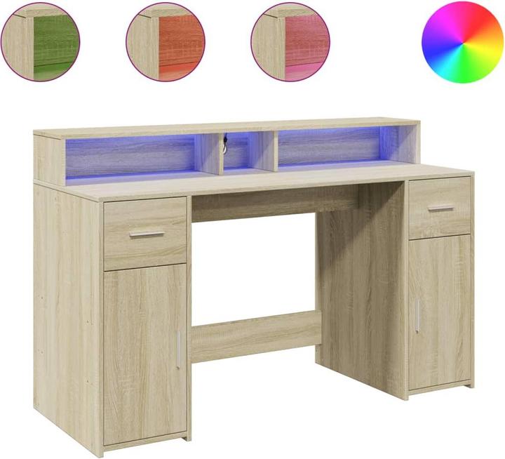 Actual product image vidaXL LED desk Computer desk Work desk Office desk Sonoma oak (160 x 55 x 91 cm)