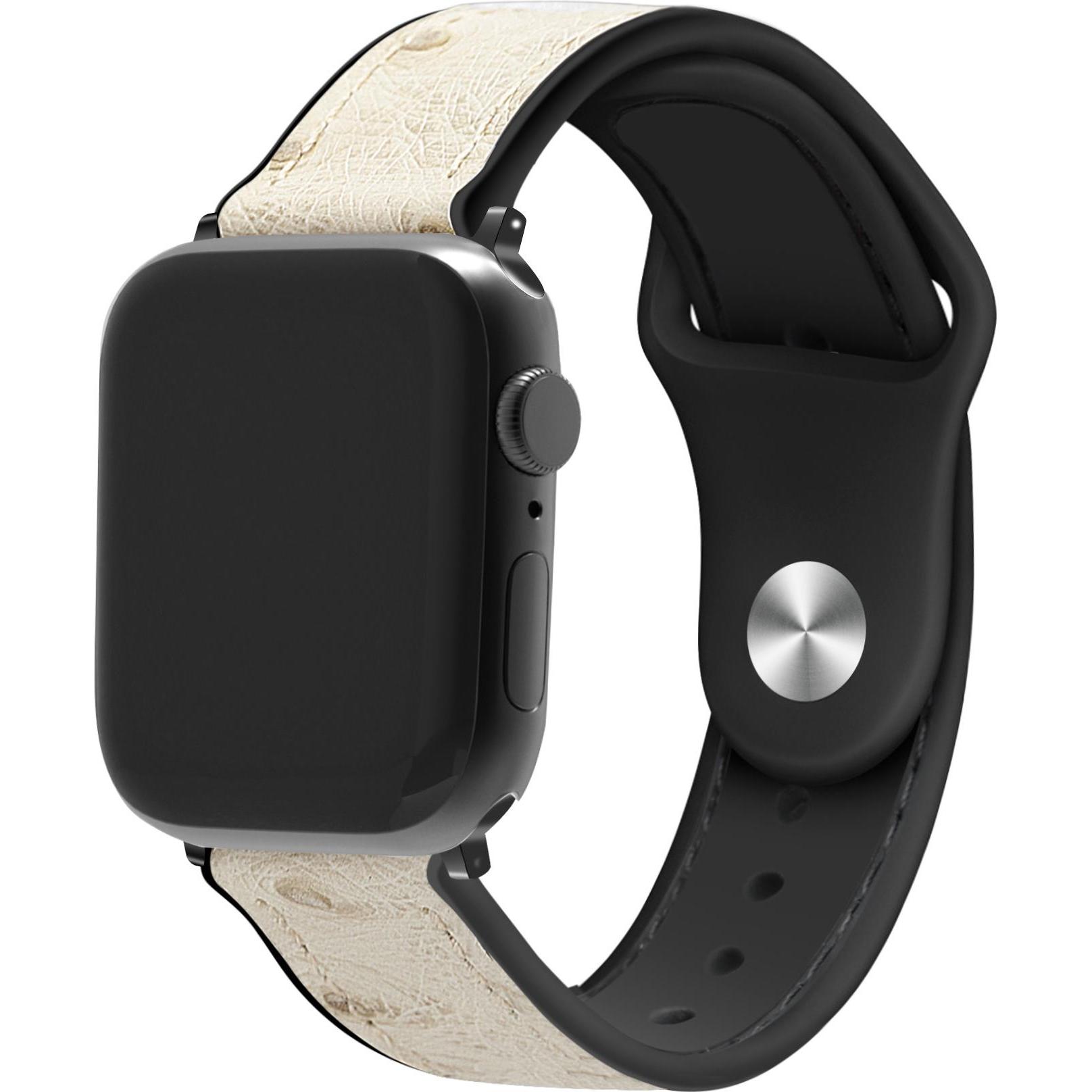 Thumbnail - Strap-it Leder-Hybridarmband (Leder und Silikon, Apple Watch), Uhrenarmband, Weiss