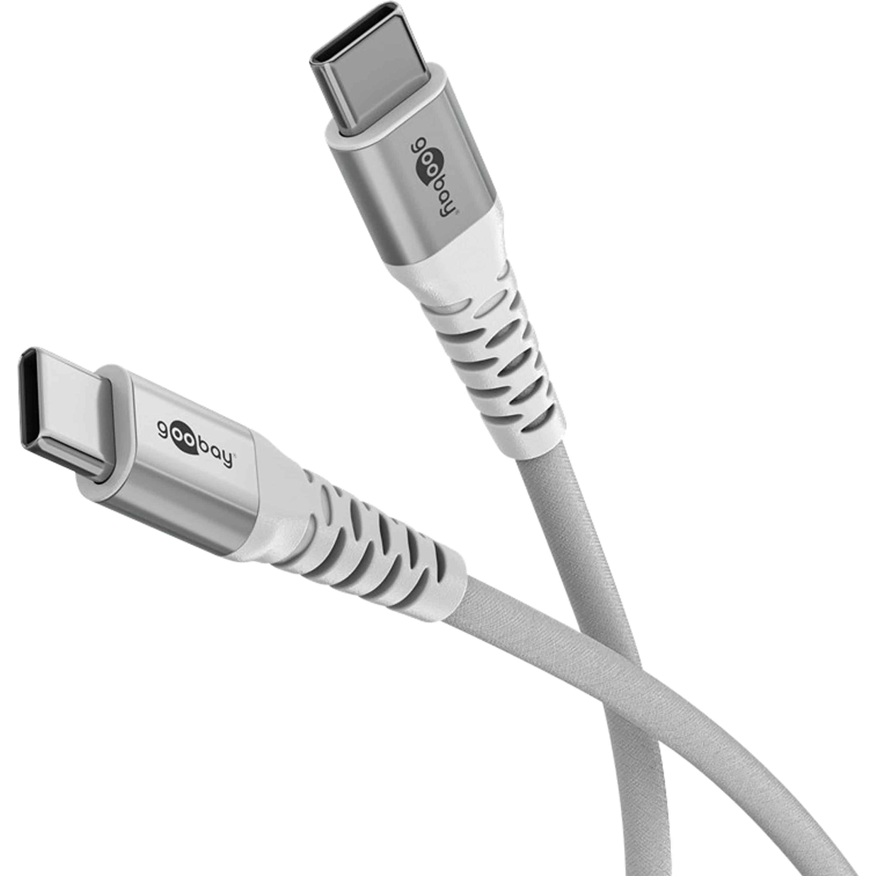 Goobay USB-C-auf-USB-C-Textilkabel mit Metallsteckern, 1 m, weiss (1 m, USB 2.0), USB Kabel