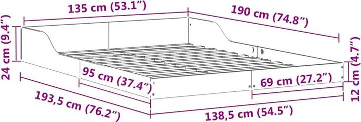Actual product image vidaXL Plattformbettgestell (135 x 190 cm)