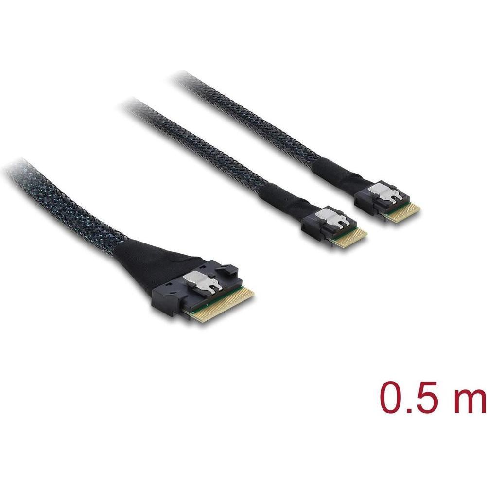 Delock PCIe 4.0 Kabel Slim SAS SFF-8654 8i zu 2 x Slim SAS SFF-8654 4i 0,5 m, Cavo interno (PC)
