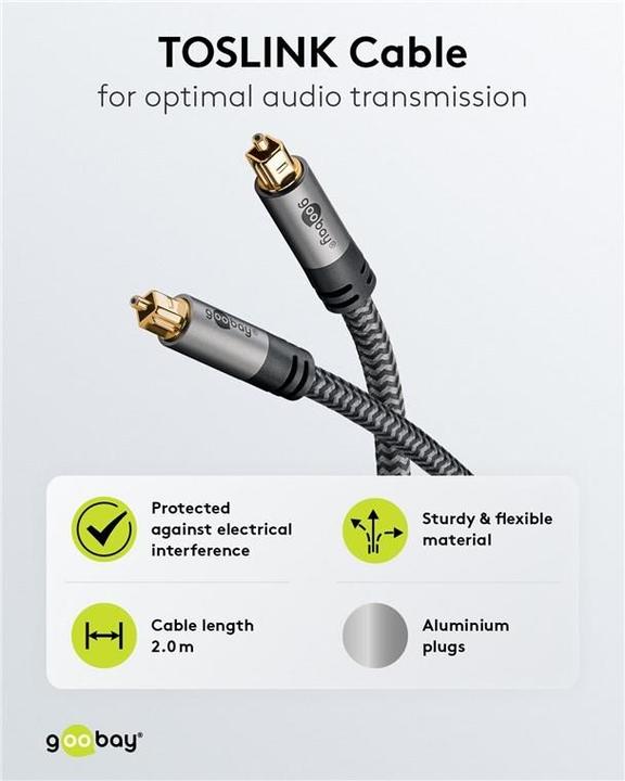 Produktbild Goobay TOSLINK-Kabel, 2 m, Sharkskin Grey (2 m, TOSLINK)