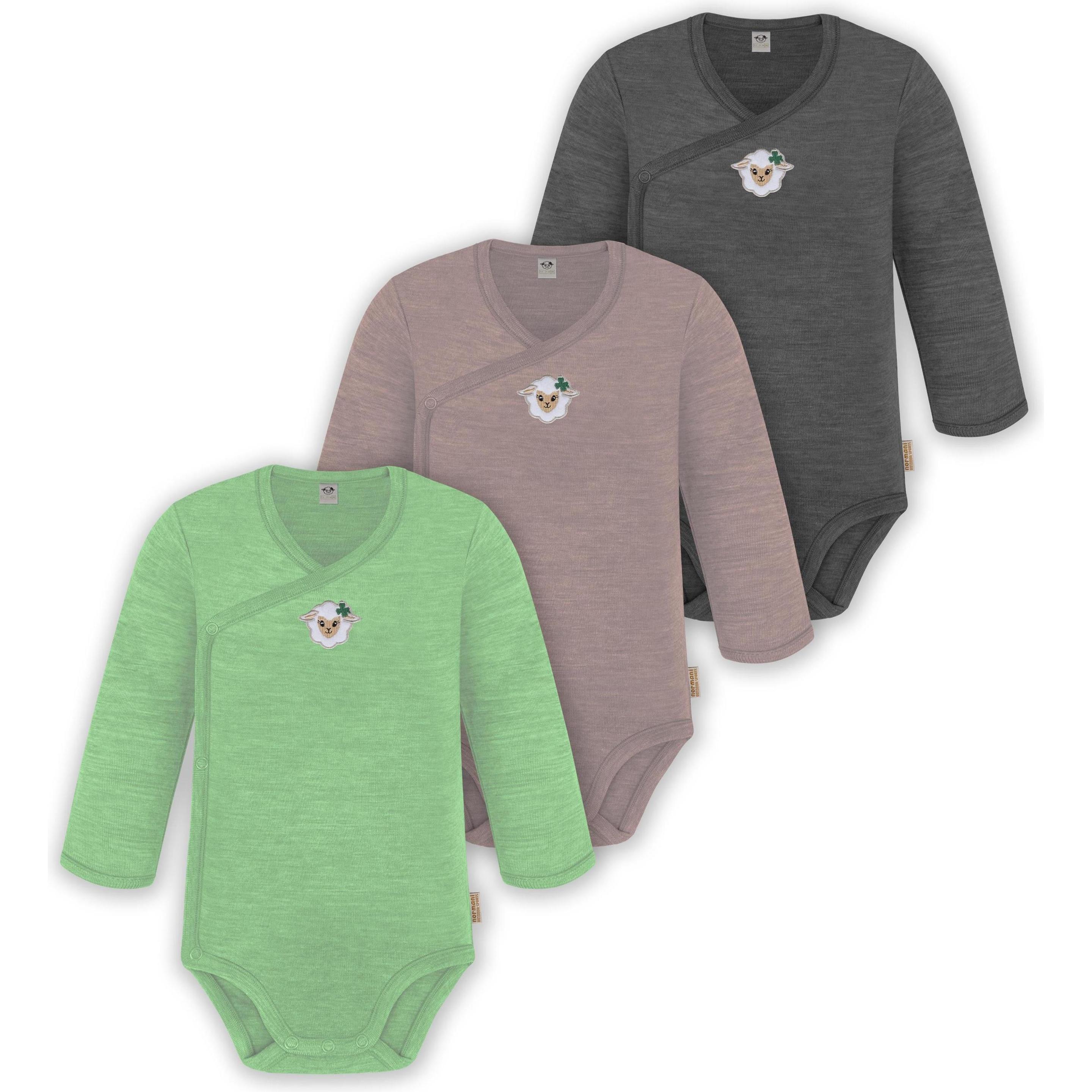 Thumbnail - Normani, Herren, Body, 3er Pack Baby Merino Langarm Wickelbody für Junge und Mädchen - 9355, Rosa, (44)