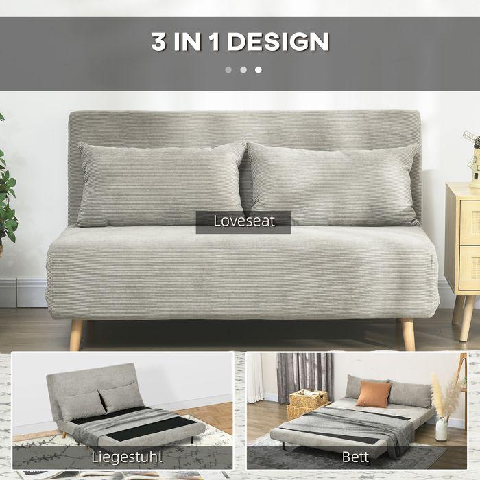 Actual product image Swisshandel24 Sofa bed, guest bed, 3-way adjustable backrest, linen look, up to 120 kg, 141x90x81cm, grey (2 person sofa)