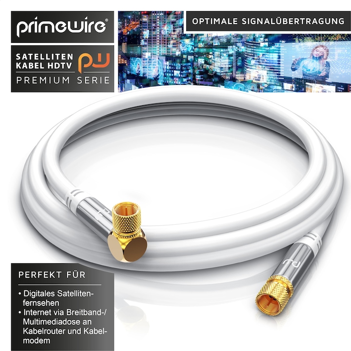 Produktbild Primewire SAT Kabel HDTV 90° gewinkelt - Premium SAT Koaxialkabel - TV Radio DVB-T DVB-C - 4 Fach Schirmung (135 dB, SAT Kabel)