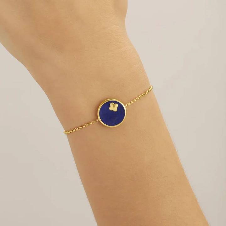 Image du produit Charles Garnier Bracelet LÉGENDE à Pendant rond & Trèfle en lapis-Lazuli & Argent Doré (17.50 cm, Argent)