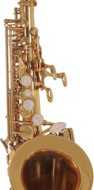 Actual product image Roy Benson Bb Soprano Saxophone with Ergonomic Bow, High F# Key, Pisoni Pads, Lightweight Case (Sax, Curved)