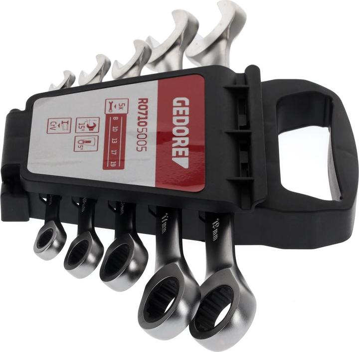 Actual product image Gedore Red red R07105005 Combination ratchet open-end spanner set SW8-19 mm 5 pieces (10 mm, 19 mm, 29 mm, 7 mm, 8 mm)
