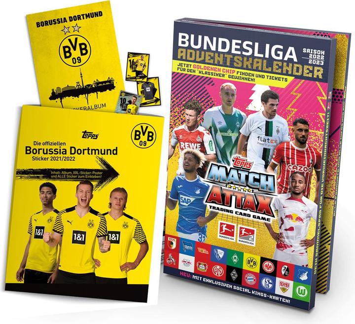Topps Match Attax Bundesliga 2022/23 - Adventskalender & BVB Borussia Dortmund Sticker Set 21/22