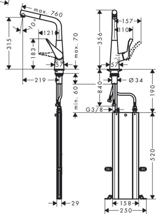 Actual product image hansgrohe HG single-lever sink mixer 320 METRIS DN 15 m sBox pull-out spout ES-Op.