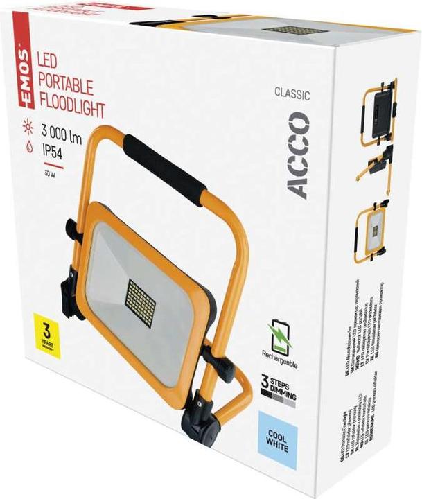 Actual product image Emos Portable Rechargeable LED Floodlight ACCO 30W cool white (21.90 cm, 3000 lm)