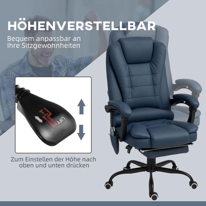 Produktbild Swisshandel24 Massage-Bürostuhl, 7 Vibrationspunkte, verstellbare Fussstütze & Lehne, bis 120 kg, Lederoptik, Blau (46 - 56 cm)
