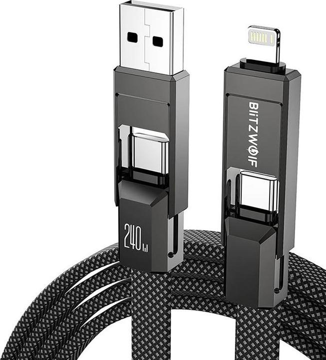 Produktbild BlitzWolf BW-HDC7 4-in-1 USB+C+Lightning cable 240W 1.2m (black) (1.20 m, 240 W)