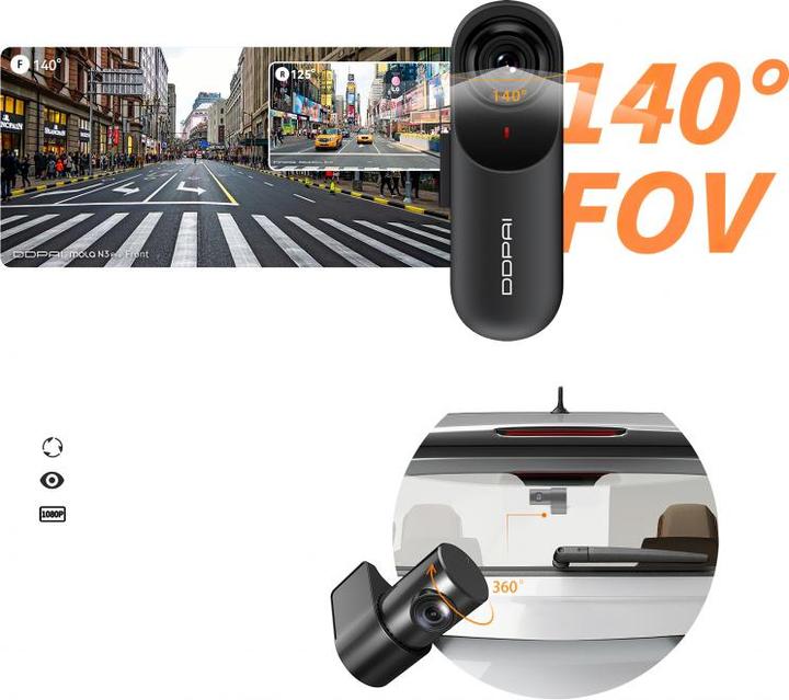 Immagine prodotto DDpai Dash camera Mola N3 Pro, 1600p/30fps + 1080p/25fps (Accumulatore di carica elettrica, Display integrato, Microfono incorporato, Ricevitore GPS, WiFi)
