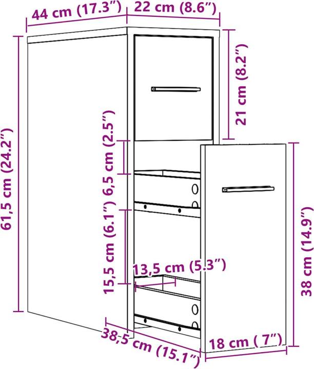 Image du produit vidaXL Armoire de salle de bain Étroite avec roulettes