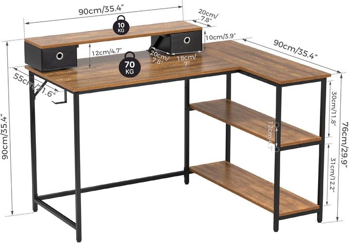 Produktbild Mondeer Scrivania Angolare a Forma di L (120 x 90 x 90 cm)