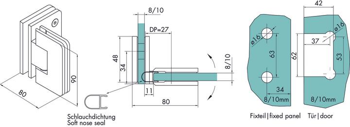 Productafbeelding Dormakaba Scharnieren voor douchezwaaideuren GRAL S 2004