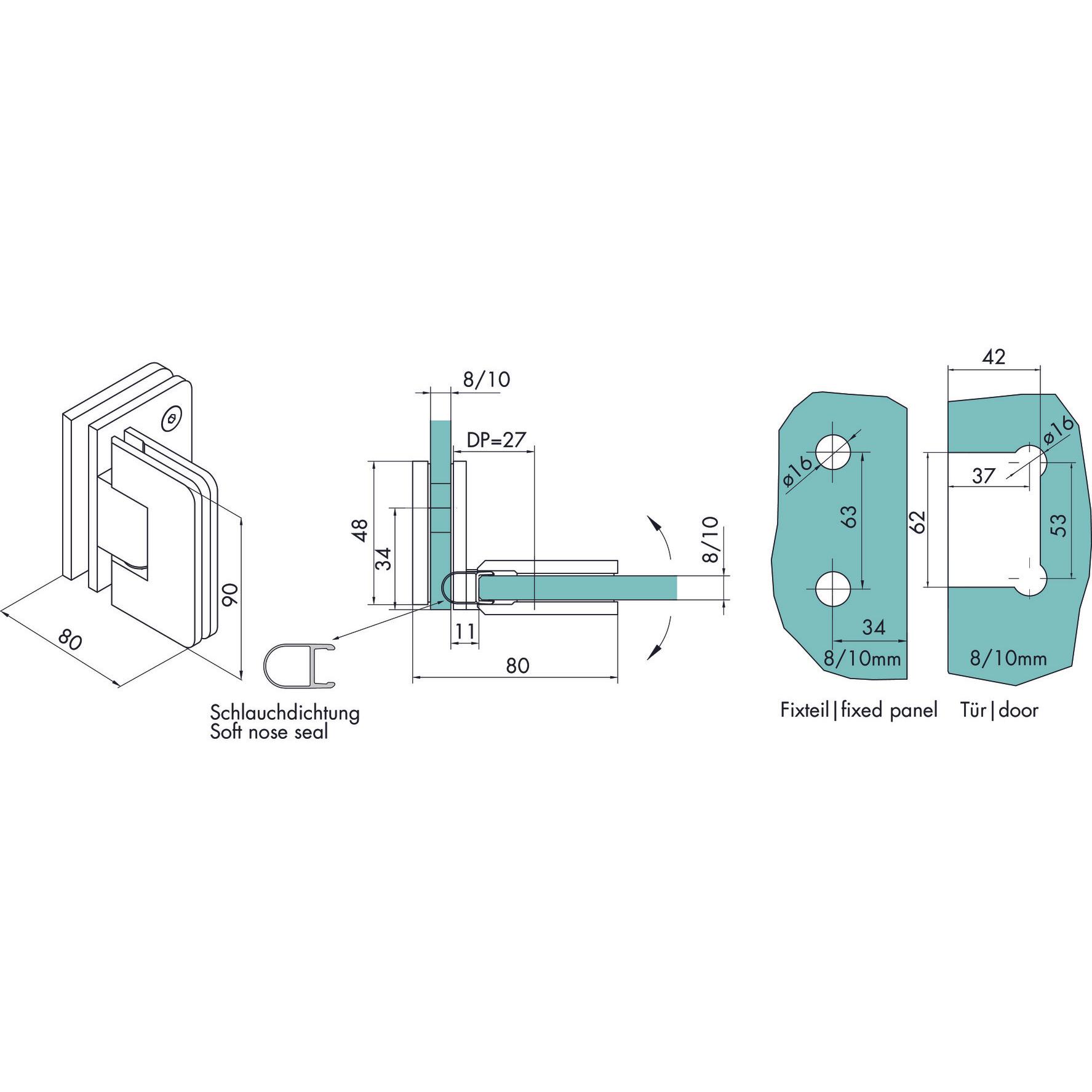 Thumbnail - Dormakaba, Türbeschlag + Scharnier, Duschpendeltürbänder GRAL S 2004