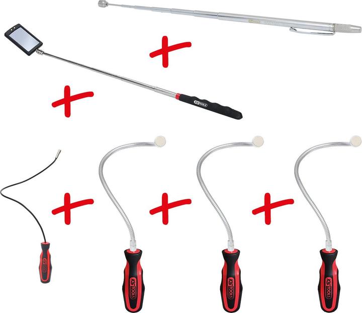 KS Tools Flexibler und Teleskop-Magnethalter und Inspektionsspiegel-Satz, 6-tlg