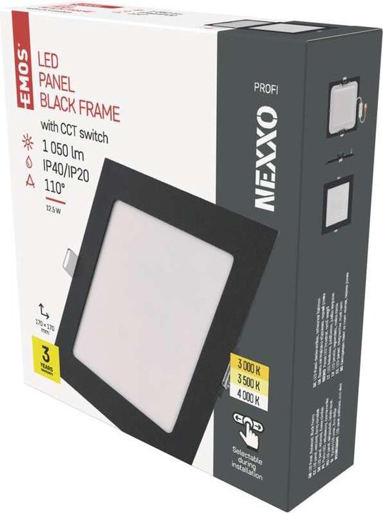 Produktbild Emos LED-Einbauleuchte NEXXO, quadratisch, silber, 12,5W, mit Change CCT (1050 lm)