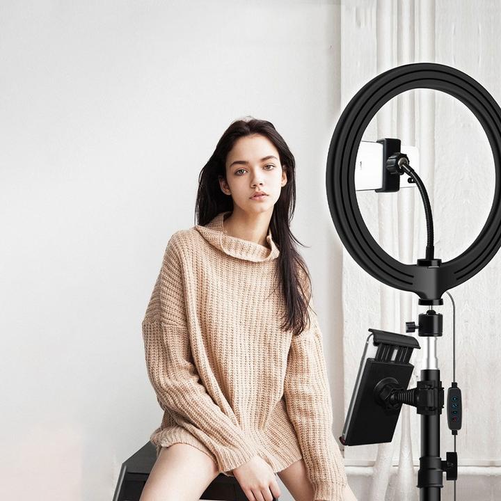 Produktbild Deltalabs XXL Dual Tripod Dreibein Stativ Halterung mit 10" LED Ringleuchte + Fernbedienung (Ringleuchte)