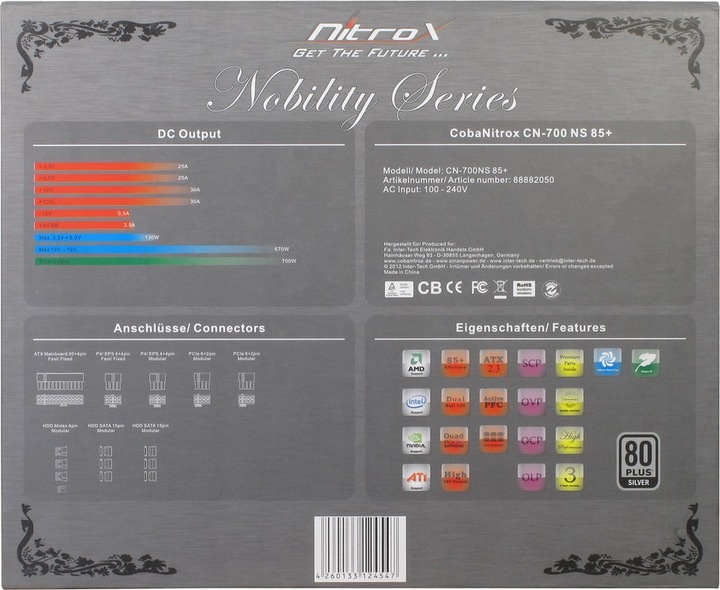 Produktbild Intertech Coba Nitrox Nobility CN-700 NS 2.3, 80+, Aktiv PFC (700 W)