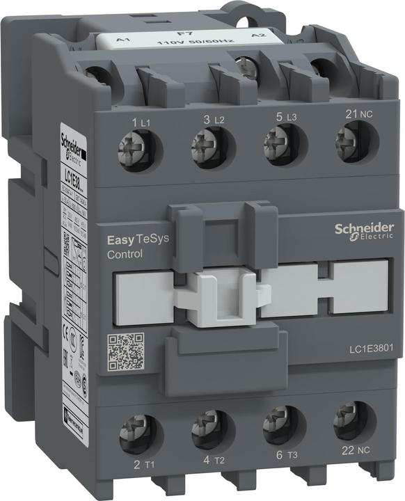 Produktbild Schneider Easy TeSys Leistungsschütz 3P 38A 1NC 110V AC 50/60Hz LC1E3801F7