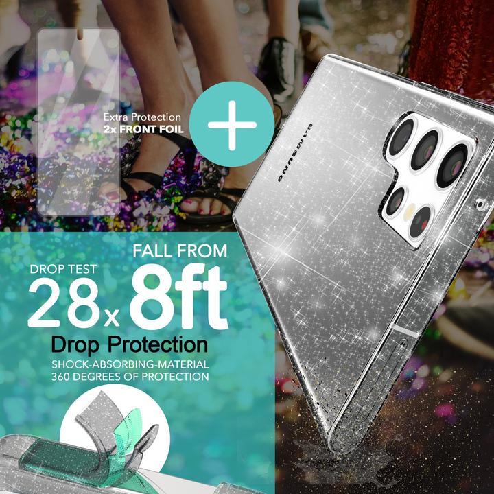 Actual product image Nalia Clear glitter silicone case with 2x screen protector (Samsung Galaxy S23 Ultra)