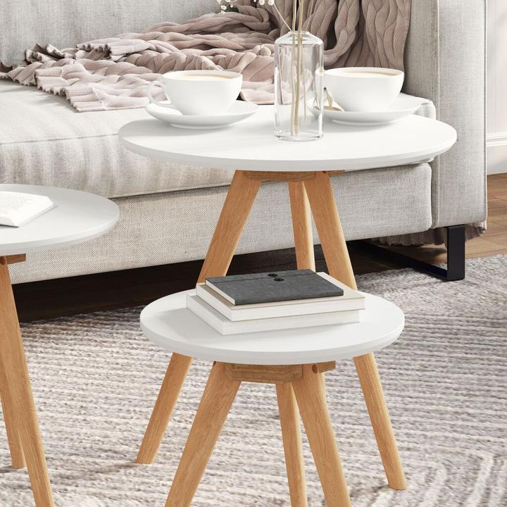 Immagine prodotto vidaXL Set di tavolini da caffè in legno massiccio di noce e truciolato (32 x 32 x 32 cm, 40 x 40 x 40 cm, 50 x 50 x 46 cm)