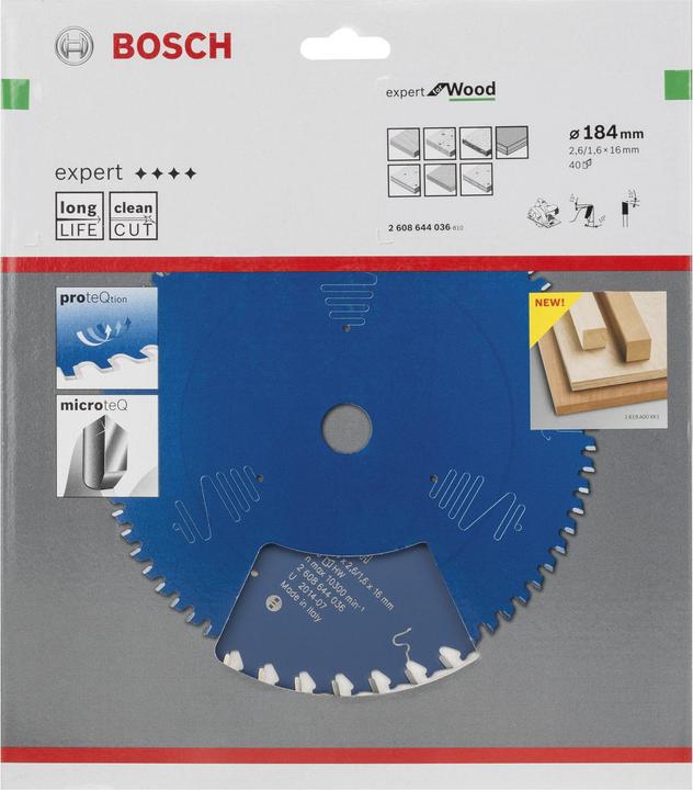 Produktbild Bosch Professional Zubehör Kreissägeblatt Expert for Wood, 184 x 16 x 2,6 mm, 40