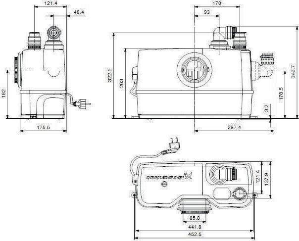 Produktbild Grundfos Grundf Fäkalienhebeanlage SOLOLIFT2 WC-1 0,62 kW, 230-240 V/50 Hz 453x176x347mm (Schmutzwasserpumpe)