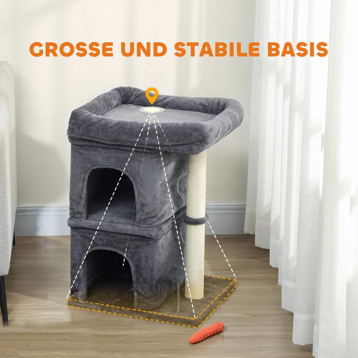 Produktbild PawHut Kratzbaum Spanplatte, Polyester Dunkelgrau (66 cm, Cremeweiss, Dunkelgrau)