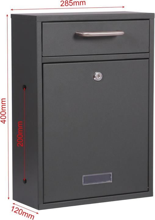 Produktbild Wiltec Briefkasten V52 Postkasten gross Namensschild 2 Schlüssel Stahl