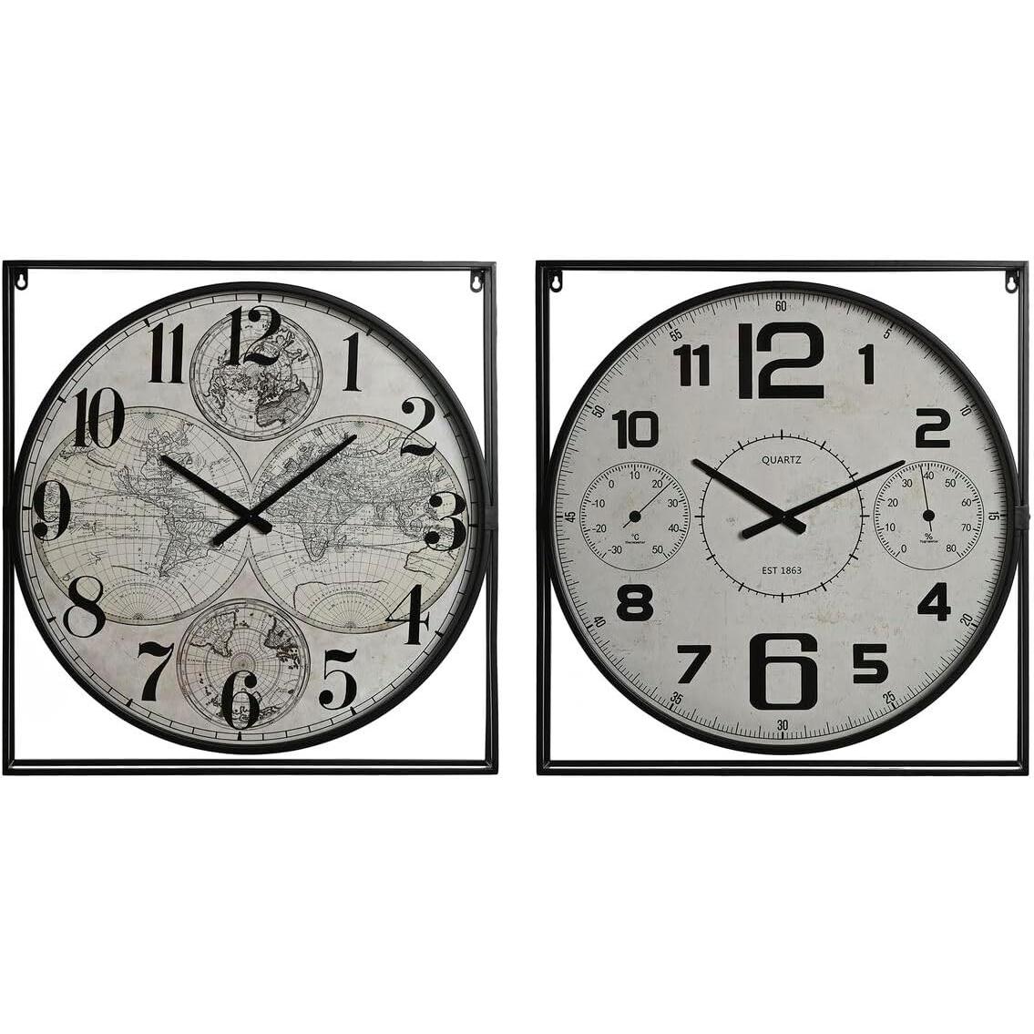 Esprit, Orologio da parete, Wall Clock Home White Black Metal MDF Wood 62 x 6 x 65 cm (2 Units)