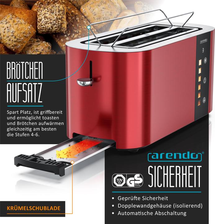 Image du produit Arendo Toaster Edelstahl 4 Scheiben Langschlitz, Bräunungsgrad & Restzeitanzeige, Touch Display, 1500 W