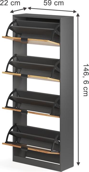 Produktbild Vicco Schuhkipper Gizmo, Goldkraft Eiche/Anthrazit, 59 x 146.6 cm mit 4 Fächern (22 x 59 x 146.60 cm)