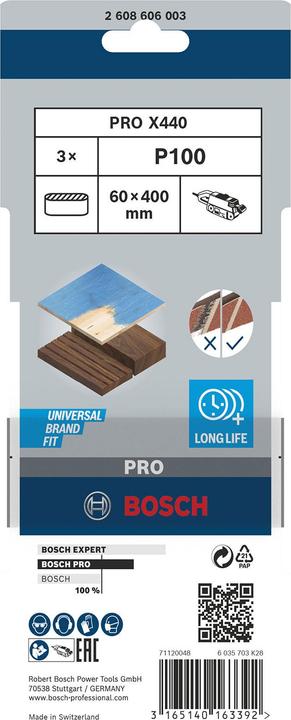 Produktbild Bosch Professional Zubehör PRO X440 Schleifband, 60 x 400 mm, G100 (100)