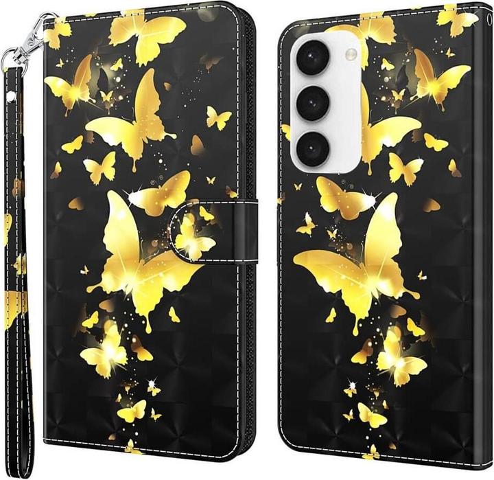 Cover-Discount Galaxy S23 - Etui Glitzer Effekt Schmetterling gold (Samsung Galaxy S23)