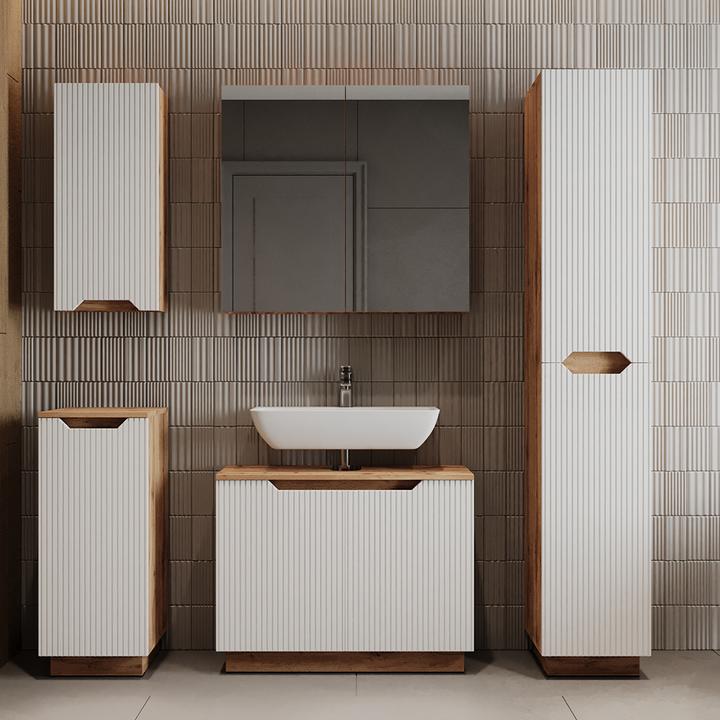 Actual product image Vicco Waschbeckenunterschrank Lotta, Eiche/weiss gestreift, 79.6 x 62.1 cm mit 2 Türen (79.60 x 32 x 62.10 cm)