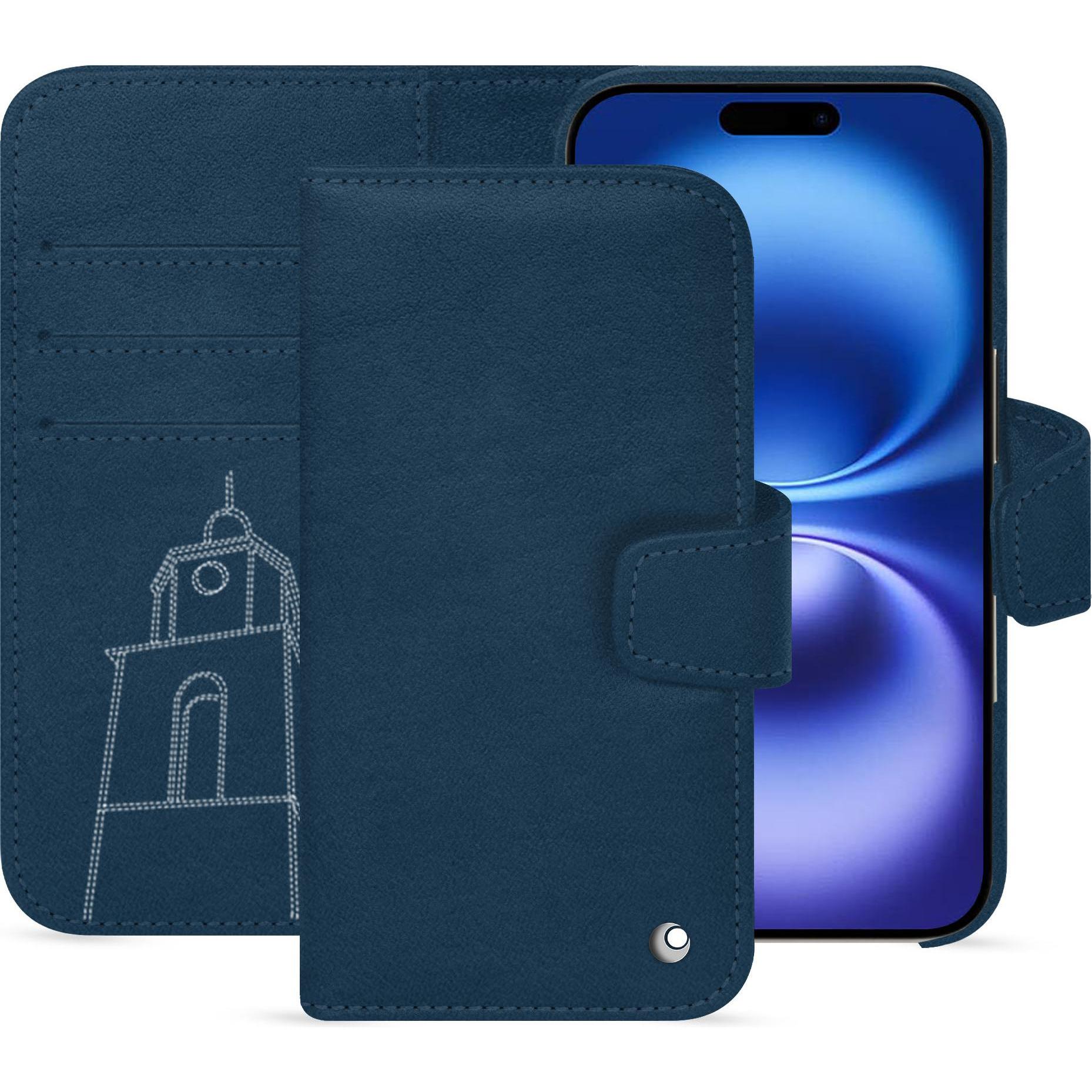 Noreve Lederschutzhülle Apple iPhone 16 (Apple iPhone 16), Smartphone Hülle, Blau