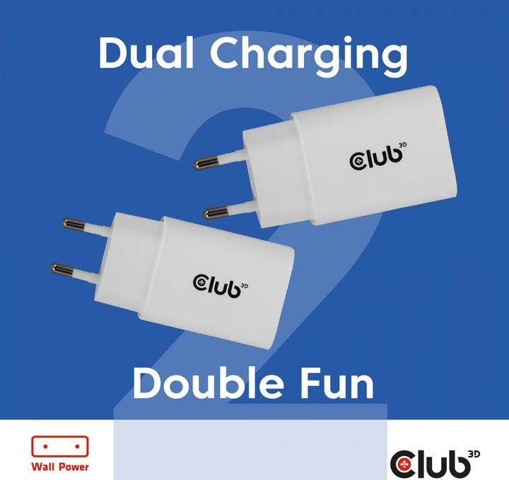 Produktbild Club 3D Club3D Lifestyle Ladegerät USB-C 30Watt, 2Stk weiss retail (30 W, 1 Port)