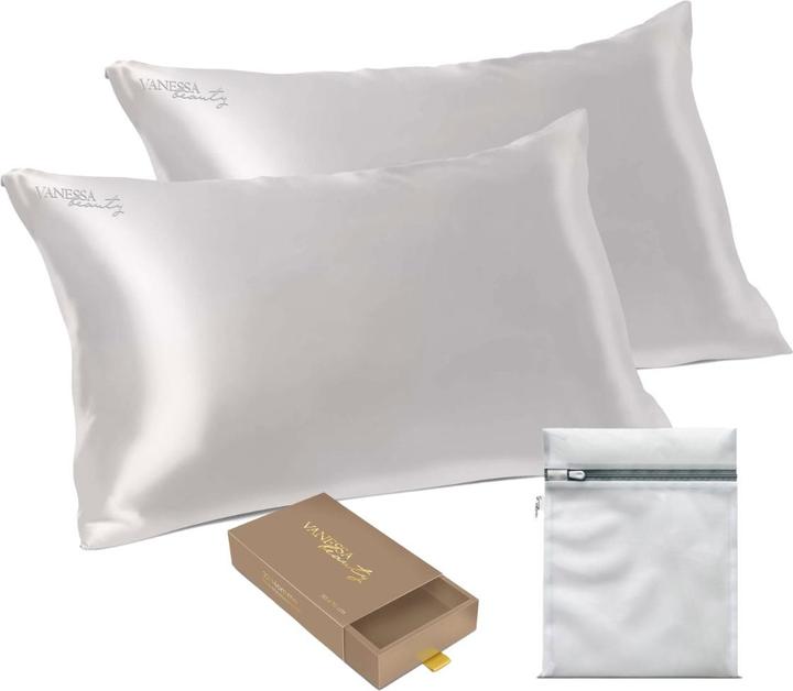 Vanessa Beauty Seidenkissenbezug 2er-Set mit Waschbeutel (Taie d'oreiller, 50 x 70 cm)