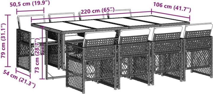 Produktbild VidaXL Gartenmöbel Essgruppe Gartengarnitur Sitzgruppe 9tlg. Schwarz Poly Rattan (220 cm)